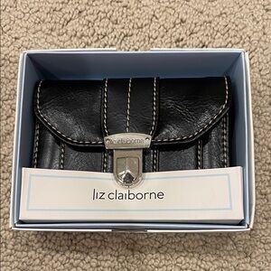 Liz Claiborne Black Leather Wallet with Silver Clasp